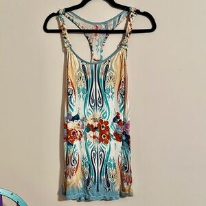 Free People Paisley Floral Racer Back Braided Straps Boho Tank Boho Sz S